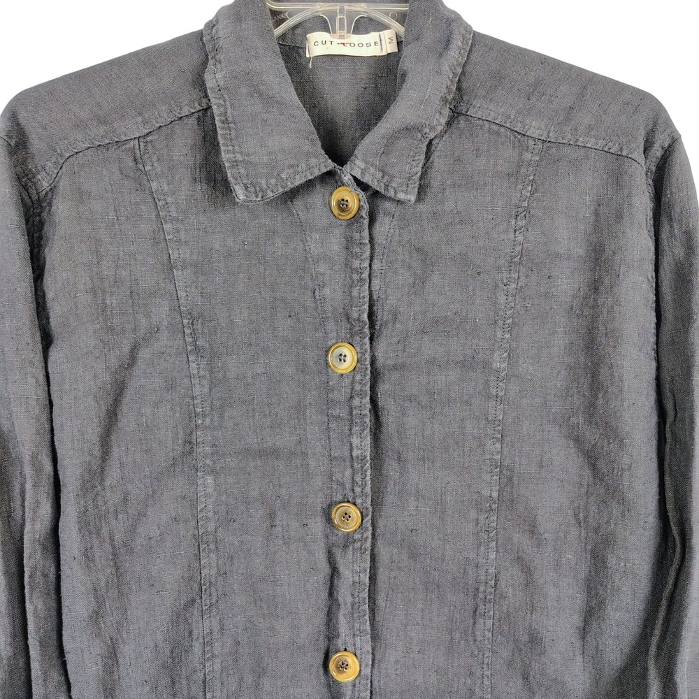 Cut Loose Womens SZ M Linen Button Down Jacket Charcoal Gray Lagenlook Minimal